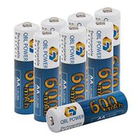 QBLPOWER Solar Light Rechargable Batteries Cell for Garden/Lawn/Sidewalk Lamp 1.2V AA Ni-CD 600mAh 2A (8PCS AA 600mAh)