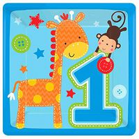 One Wild Boy Birthday Party Square Dessert Plates Tableware, Multi Colored, Paper, 7" x 7", 8-Piece