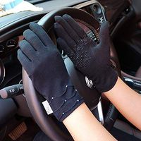 Yjdr UPF 50+ Men's Women's UV Gloves Women's Summer Thin Section All Refers to Sunscreen Gloves Cotton Sunscreen Gloves Driving Cycling Palm Granule Short Gloves (Color : Black)