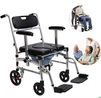 Commode Chair, Padded Shower Seat with Wheels and Built in Toilet, Lightweight and Foldable Frame, for Elderly, Disabled, and Limited Mobility