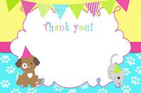 30 Blank Thank You Cards Notes Girl Puppy Kitten Pawty Birthday + 30 White Envelopes
