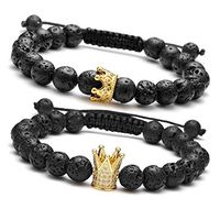 CrystalTears Couple Gift Distance Bracelets Gold King & Queen Crown for His and Her Bracelets, Lava Beads Diffuser for Essential Oil