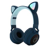 Kids Bluetooth 5.0 Cat Ear Headphones Foldable On-Ear Stereo Wireless Headset with Mic LED Light and Volume Control Support FM Radio/TF Card/Aux in Compatible with Smartphones PC Tablet (Green)