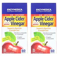 Enzymedica Raw Unflitered Apple Cider Vinegar with The Mother for Healthy Digestion and Weight Loss Contains 10 Apples in Every Bottle 60 Capsules (Pack of 2)