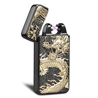Kivors Dual Arc Plasma Lighter USB Rechargeable Windproof Flameless Butane Free Electric Chinese Dragon Loong Lighter for Cigar,Candle (Black)