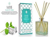 Luxe Home Iced Mint Fragrance Reed Diffuser Oil & Bamboo Sticks | Cool, Lively Peppermint & Vanilla Home Fragrance Oil | Great Home Gift Idea for an Essential Oil Aromatherapy Lover