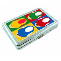Pop Art Mushrooms S1 Silver Cigarette Case Metal Wallet Id Holder 4" X 2.75" RFID Protection