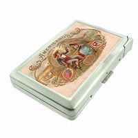 Perfection In Style Metal Cigarette Case with Built in Lighter Vintage Tobacco Labels Design 001