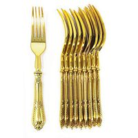 TigerChef Gold Heavy Duty Plastic Forks Disposable Reusable Bulk Party Supplies Solid, Durable and Heavyweight Silverware Flatware Cutlery Utensils Pack Of 24