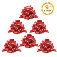 Mata1 Pull Bows for Gifts (Red, 9 Inch, Set of 6), Large 9" Pull String Bows for Presents, Ribbon Pull Bows Wrapping Bows