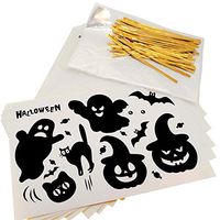 Black Halloween Ghost Cat Bat Pumpkin Candy Sticker with Clear Cello Bags for Gift Packaging Decoration