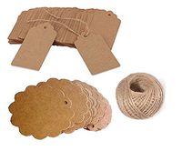 OxoxO 50PCS Brown Two Kinds Kraft Tags Blank Label Paper for Wedding Labels Gift Tags Clothing Tags Price Tags with 30 Meters Jute Twine
