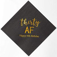 Crisky 30th Birthday Napkins Black Gold Thirty AF 30th Birthday Cocktail Napkins Beverage Napkins 30th Birthday Party Candy Table Decoration, 50 Count, 3-Ply