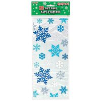 Unique Industries, Snowflake Winter Party Cellophane Bags, 20ct with Red & Green Snowflake Holiday Cellophane Bags, 20ct Bundle