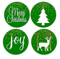 48pack Green Merry Christmas Joy Deer Tree Assortment Stickers Labels Envelope Decorative Seals -1.5inch