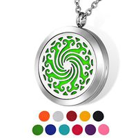 HOUSWEETY Aromatherapy Essential Oil Diffuser Necklace-Stainless Steel Locket Pendant,11 Refill Pads(Engraving)