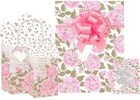 Gift Wrapping Paper Set Gift Bags with Matching Tissue Paper Bows and Tags (Pink Roses)