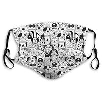 2 Pack Cute Animal Black and White Doodle Dogs PM2.5 Non-Medical Face Cover with Replaceable Filter Elements