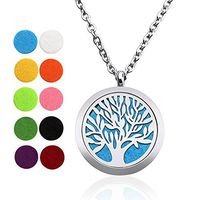Aromatherapy Essential Oil Diffuser Necklace GOURAML Pendant Locket Jewelry Girls Women Gift Set Hypo-allergenic 316L Surgical Grade Stainless Steel 24 Inch Chain and 10pcs Washable pads（Tree Of life)