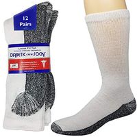 Debra Weitzner Diabetic Socks Mens Womens Non-Binding Cushion Socks Reinforced Heel Cotton 12 Pack Crew White/Black Sole 10-13