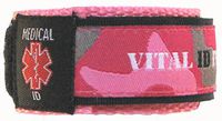 Vital ID Medical ID Wrist Band - Youth (Camo Pink)
