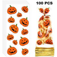 Boao 100 Pieces Cellophane Bags Halloween Christmas Treat Bags Clear Goodies Bags with 150 Pieces Twist Ties for Party Supplies (Style 13)