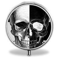 Compact 3 Compartment Medicine Case, IMLONE Customized Skull Art Pill Organizer Metal Pill Box Pill Container for Purse, Travelling and Daily Needs
