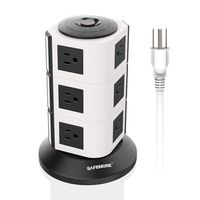 Power Strip Tower SAFEMORE Surge Protector Desktop Charger Station 12 Outlets Multiple Plug Outlet 110V-250V (6.5ft / 2M Long Power Cord) for Small Home, Kitchen and Office Appliance -White +Black