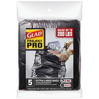 Glad Project Pro Contractor Outdoor Construction Polypropylene Trash Bag Black 42 Gal, 5 Count