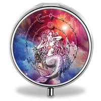 Pill Case Pocket - Round Stainless Medicine Small Tablet Pill Case for Man Compact 3 Compartment Pill Box for Travelling - Galaxy Mermaid