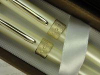 Cross Rare Sentimental Pearlescent Ivory White and Glittering Pavé-Textured Band Ballpoint Pen and Pencil Set