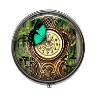Steampunk Garden Clock Box/Pill case - Vintage Butterfly Secret Art Pill Box/case - Three-Compartment Pill Box/Pill case