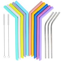 Set Of 10x High Grade Silicone Drinking Straws 10.5 Eco Friendly Reusable Silicon Straw With 3x 8.5 Stainless Steel Straws And 2x Cleaning Brushes User Friendly, BPA Free, Safe And Non Toxic