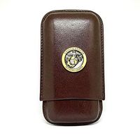 Genuine Leather US Marines Cigar Case 3-Finger with 3 Cigar Holders - Pocket-Sized Cigar Case for Travel, Gifts for Men by Cigar Cutters by Jim (Brown)