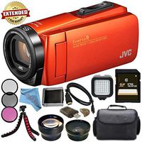 JVC Everio GZ-R460BUS Quad-Proof HD Camcorder with 40x Optical Zoom (Orange) + Sony 128GB Class 10 UHS-1 Micro SDXC up to 70MB/s Memory Card + 37mm 3 Piece Filter Kit + 37mm 2X Lens