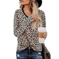 Meikosks Womens Leopard Printing T Shirt V Neck Long Sleeve Blouses Fashion Sweatshirts Casual Tops