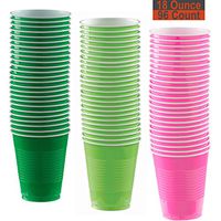 18 oz Party Cups, 96 Count - Festive Green, Lime Green, Hot Pink - 32 Each Color