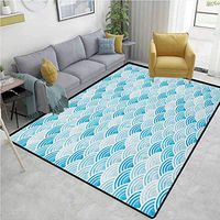 YucouHome Watercolor Novelty Girls Bedroom Rug, Ocean Waves Inspired Curves in Aquatic Colors Circles Geometric Pattern, Fashionable High Class Living Bedroom Rugs(2'x 6') Blue Baby Blue