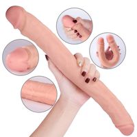 15 Inch Silicone Super Waterproof Double Sided Toy Lifelike Elastic Soft Flexible Long Double Head Ďìld`ɔ Toy for Woman UIE26