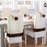 Christmas Chair Covers Santa Hat Chair Back Slipcover for Xmas Dinner Table Chairs Decoration (White, 50X60CM)