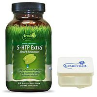 Irwin Naturals 5-HTP Extra Double Potency Mood & Relaxation Seratonin Production Plus L-Theanine, Rhodiola, Saffron & Holy Basil- 60 Liquid Soft-Gels - Bundle with a Lumintrail Pill Case