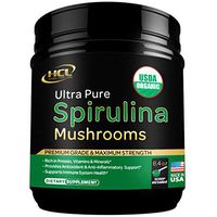 Organic Spirulina Powder with Mushrooms Extract – 4000 mg per serv - Pure Non-Irradiated Blue Green Algae - Raw Vegan Protein Green Superfood - Immune System Booster & Natural Multivitamins