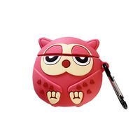 TOUBN Wireless Charging Earphone Case, Cute Cartoon Owl Design Soft Silicone Full Body Protective Cover for Airpods 1 & 2, Airpods Protector with Hook (Red Owl)