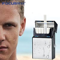 Fashion Automatic Stainless Steel USB Cigarette case with Lighter for 20 Regular Cigarettes Case with Lighter USB Rechargeable, Flameless, Windproof.
