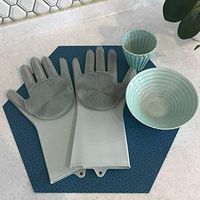 Silicone Cleaning Brush Wash Gloves Grey, Magic Reusable Silicone Gloves Cleaning Brush Scrubber Gloves Heat Resistant