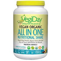 Natural Factors, VegiDay Vegan Organic All in One Shake & Go Raw Vegan Protein with Organic Superfoods, French Vanilla, 15.2 oz