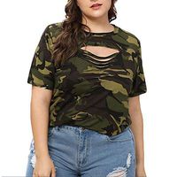Jianekolaa Women's Short Sleeve Camo Tee Shirt Graphic Distressed T-Shirt Top Plus Size