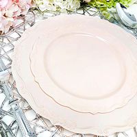 TigerChef Pink 10 Inch Dinner Plates Heavy Duty Plastic Serendipity Dinnerware Disposable Bulk Party Supplies Hard Round Heavyweight Plates Lunch Dinner Wedding Birthday Pack of 20 (10" Plates, Pink)