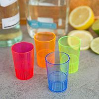 Pack of 48, Fineline Quenchers 1.5 oz Mixed NEON Hard Plastic Shooter Glass w/ Signature Party Picks