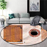 RUGSMAT Country Washable Creative Modern Round Rug,Italian Style Old Window Carpet Door Pad for Bedroom/Living Room/Balcony/Kitchen Mat Round-63